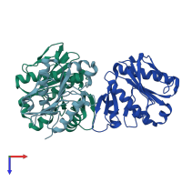 PDB entry 1wdj coloured by chain, top view.