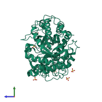 PDB entry 1wdp coloured by chain, side view.