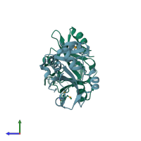 PDB entry 1wdv coloured by chain, side view.