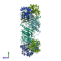 PDB entry 1we0 coloured by chain, side view.