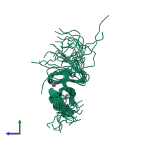 PDB entry 1wee coloured by chain, ensemble of 20 models, side view.