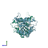 PDB entry 1weh coloured by chain, side view.