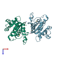 PDB entry 1weh coloured by chain, top view.