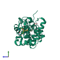 PDB entry 1wei coloured by chain, side view.
