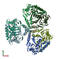 PDB entry 1wek coloured by chain, front view.