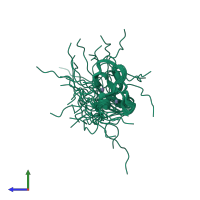 PDB entry 1wen coloured by chain, ensemble of 20 models, side view.