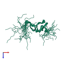 PDB entry 1wen coloured by chain, ensemble of 20 models, top view.