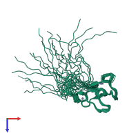 PDB entry 1weq coloured by chain, ensemble of 20 models, top view.