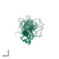 PDB entry 1wev coloured by chain, ensemble of 20 models, side view.