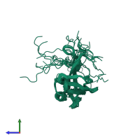PDB entry 1wfg coloured by chain, ensemble of 20 models, side view.