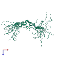 PDB entry 1wfh coloured by chain, ensemble of 20 models, top view.