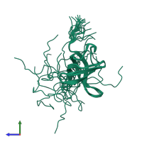 PDB entry 1wfq coloured by chain, ensemble of 20 models, side view.