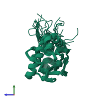 PDB entry 1wfr coloured by chain, ensemble of 20 models, side view.