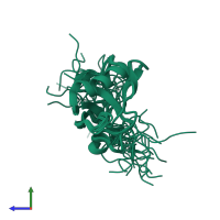 PDB entry 1wfv coloured by chain, ensemble of 20 models, side view.