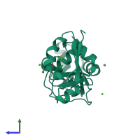 PDB entry 1wfx coloured by chain, side view.