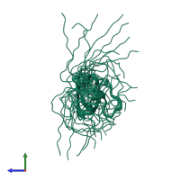 PDB entry 1wfy coloured by chain, ensemble of 20 models, side view.