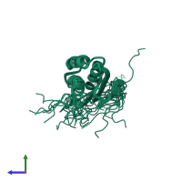 PDB entry 1wfz coloured by chain, ensemble of 20 models, side view.