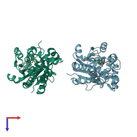 PDB entry 1wg8 coloured by chain, top view.