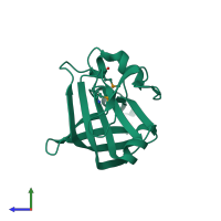PDB entry 1wgb coloured by chain, side view.