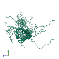 PDB entry 1wgg coloured by chain, ensemble of 20 models, side view.