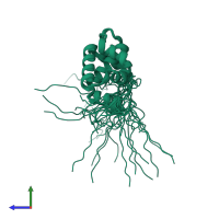 PDB entry 1wh8 coloured by chain, ensemble of 20 models, side view.