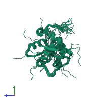 PDB entry 1whb coloured by chain, ensemble of 20 models, side view.