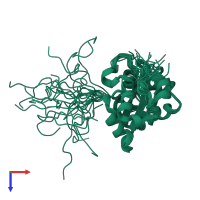 PDB entry 1whb coloured by chain, ensemble of 20 models, top view.