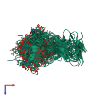 PDB entry 1whf coloured by chain, ensemble of 15 models, top view.