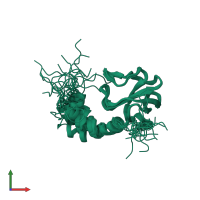 PDB entry 1whg coloured by chain, ensemble of 20 models, front view.
