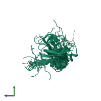 PDB entry 1whg coloured by chain, ensemble of 20 models, side view.
