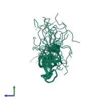 PDB entry 1whj coloured by chain, ensemble of 20 models, side view.