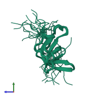 PDB entry 1whm coloured by chain, ensemble of 20 models, side view.