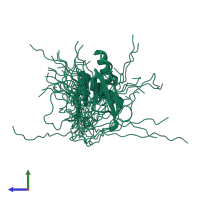 PDB entry 1whn coloured by chain, ensemble of 20 models, side view.