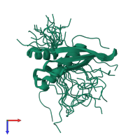 PDB entry 1whq coloured by chain, ensemble of 20 models, top view.