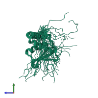 PDB entry 1whr coloured by chain, ensemble of 20 models, side view.