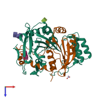 PDB entry 1whs coloured by chain, top view.