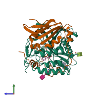 PDB entry 1wht coloured by chain, side view.