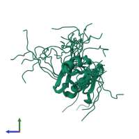 PDB entry 1wi0 coloured by chain, ensemble of 20 models, side view.