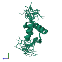 PDB entry 1wi9 coloured by chain, ensemble of 20 models, side view.