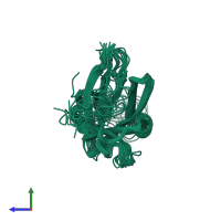 PDB entry 1wid coloured by chain, ensemble of 20 models, side view.