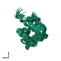 PDB entry 1wij coloured by chain, ensemble of 20 models, side view.