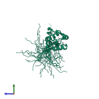 PDB entry 1wir coloured by chain, ensemble of 20 models, side view.