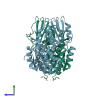 PDB entry 1wiw coloured by chain, side view.