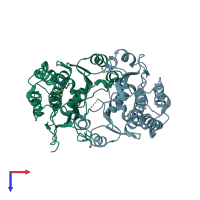 PDB entry 1wiw coloured by chain, top view.