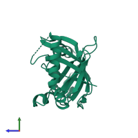 PDB entry 1wj9 coloured by chain, side view.