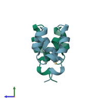 PDB entry 1wje coloured by chain, side view.