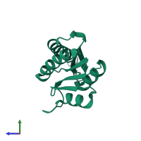 PDB entry 1wjg coloured by chain, side view.