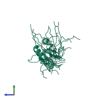 PDB entry 1wjk coloured by chain, ensemble of 20 models, side view.