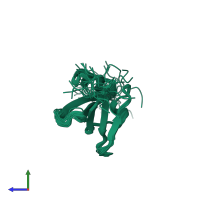 PDB entry 1wjn coloured by chain, ensemble of 20 models, side view.