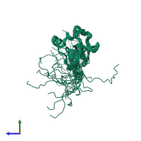 PDB entry 1wjs coloured by chain, ensemble of 20 models, side view.